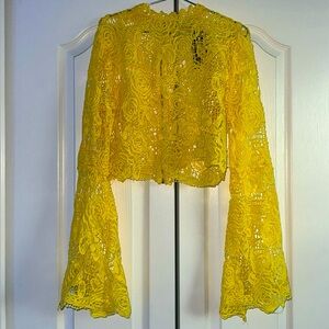Lace Crop top shirt bell sleeves